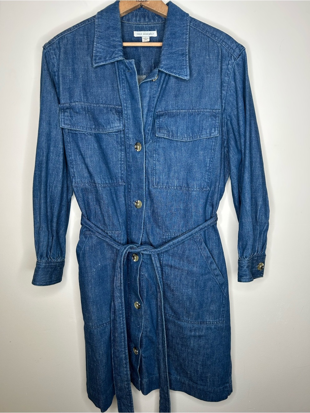 Free Assembly Denim Dress with Tie Size L Heavy-weight Denim Soft